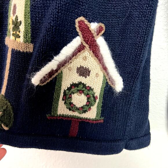 VTG Christopher & Banks Women's Small Navy Hand Embroidered Christmas Cardigan - Picture 7 of 12